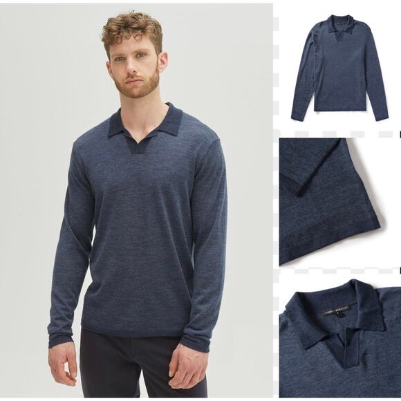 ROBERT BARAKETT ADISON OPEN NECK COLLAR POLO in Navy Blue size Men's XL NEW - Picture 1 of 5